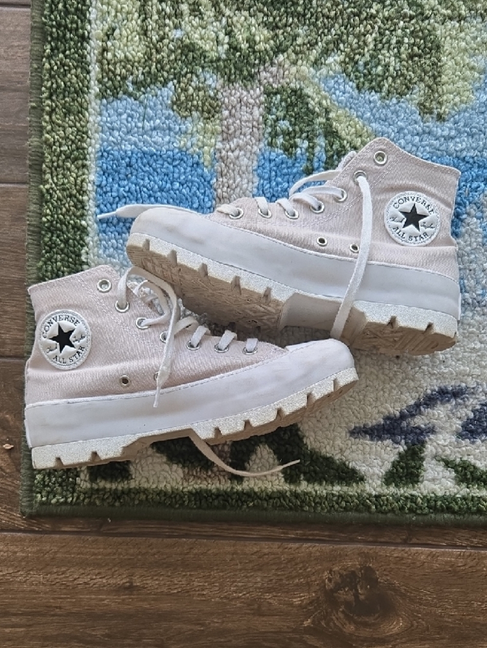 Classic High-Top Canvas Sneakers in Off White Platform